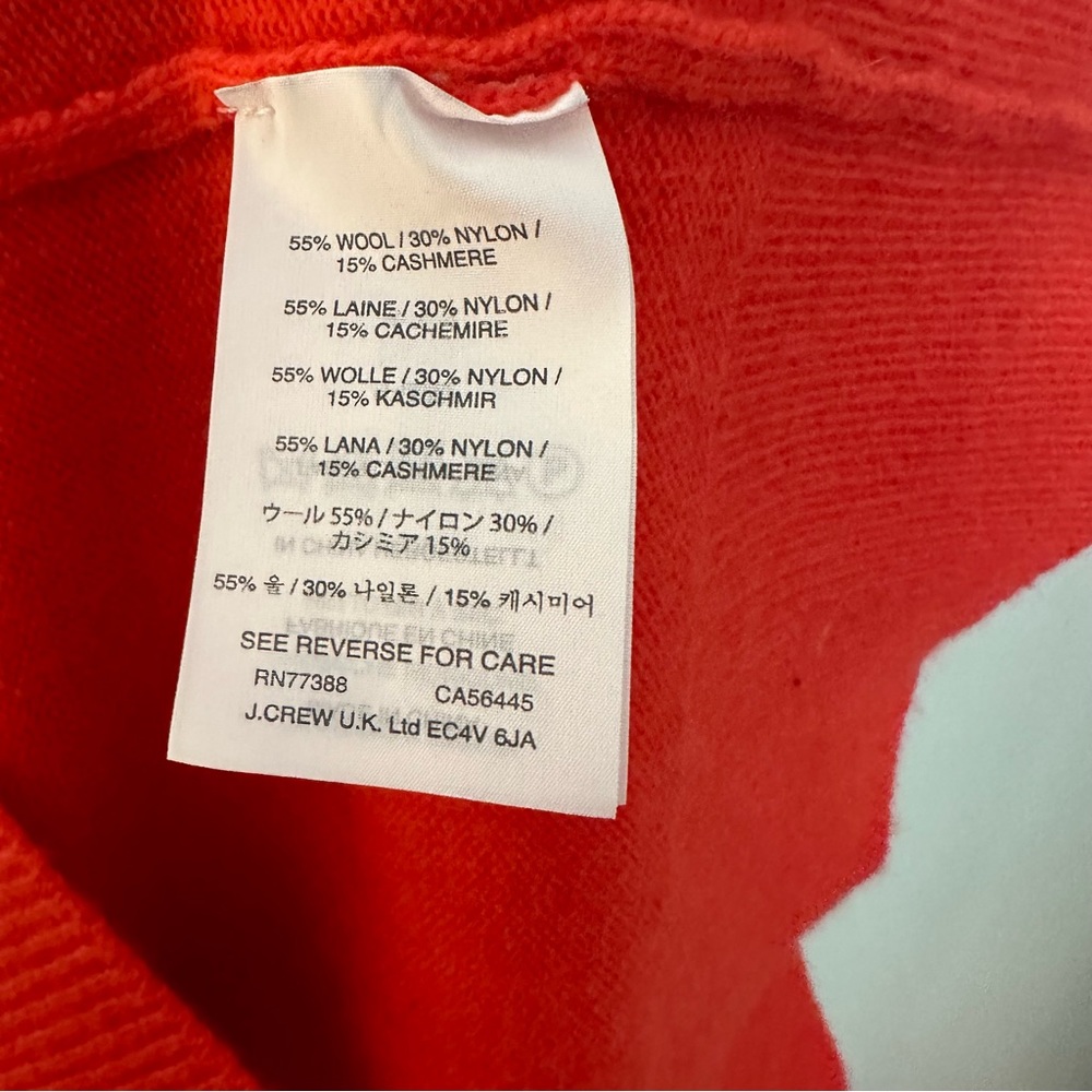 NWOT J. Crew Red Orange V Neck Wool Cashmere Blend Cardigan — Size XS - Picture 3 of 5